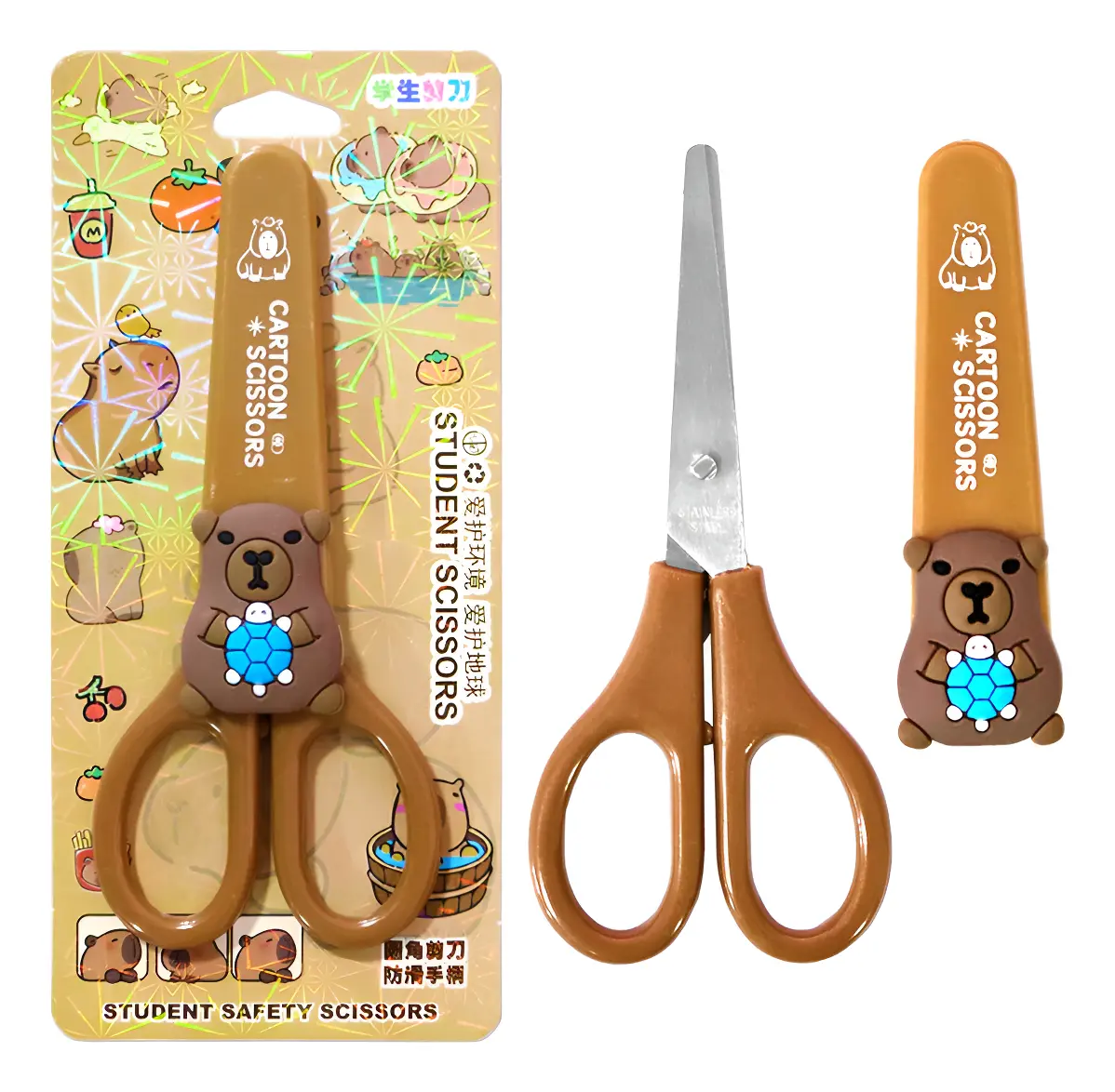 Tesoura Infantil Carpincho Sem Pontas Com Estojo Capivara