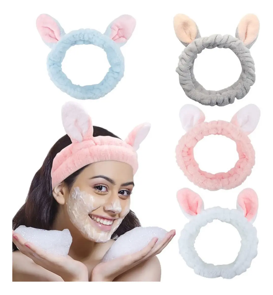 Faixa de Cabelo para Maquiagem e Skincare com Orelhas