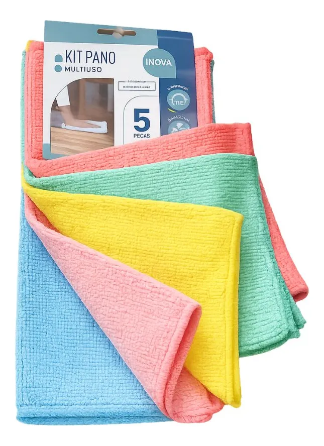 Kit 5 Panos De Limpeza Microfibra Multiuso 25 Cm X 25cm