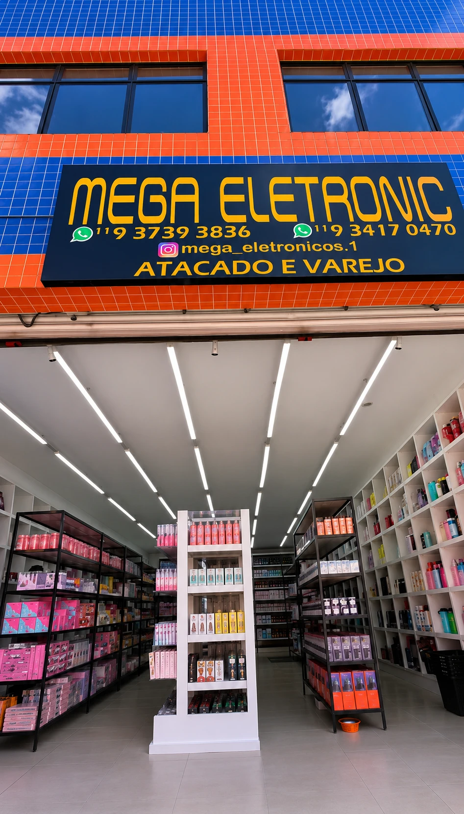 Fachada da loja Mega Eletrônicos no Brás