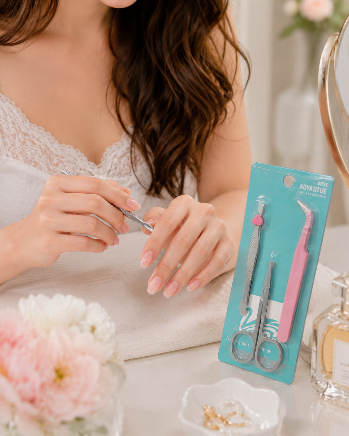 Kit de Manicure com 3 Peças em Aço Inoxidável