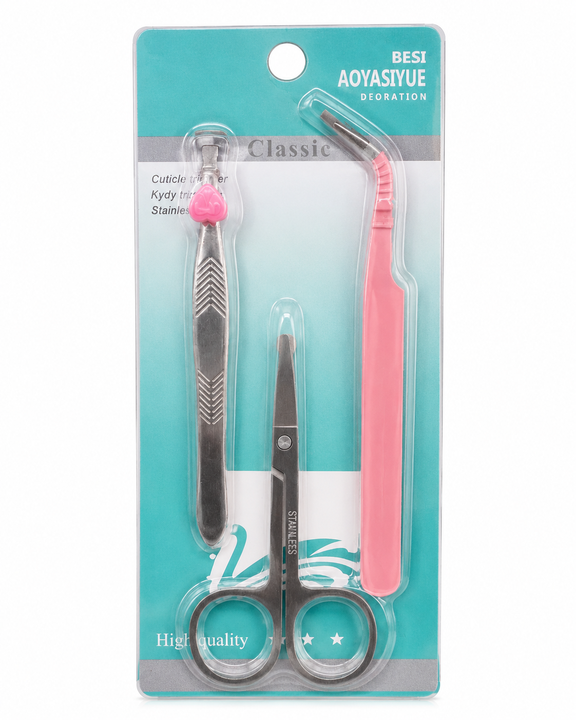 Kit de Manicure com 3 Peças em Aço Inoxidável