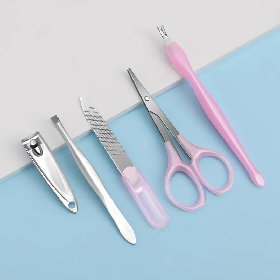 Kits Manicure 5 Peças - Aparador De Cutícula Lixa Pinça