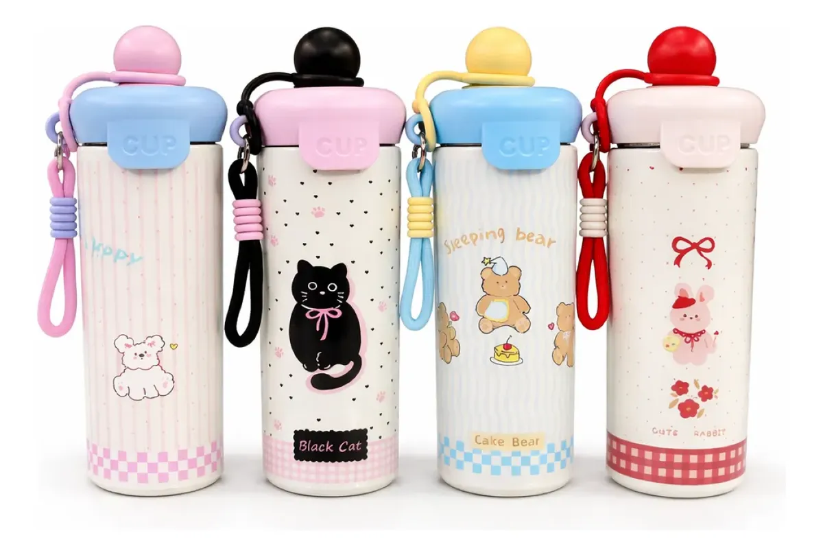 Copo Térmico 500ml Inox Com Tampa E Alça Cute Kawaii
