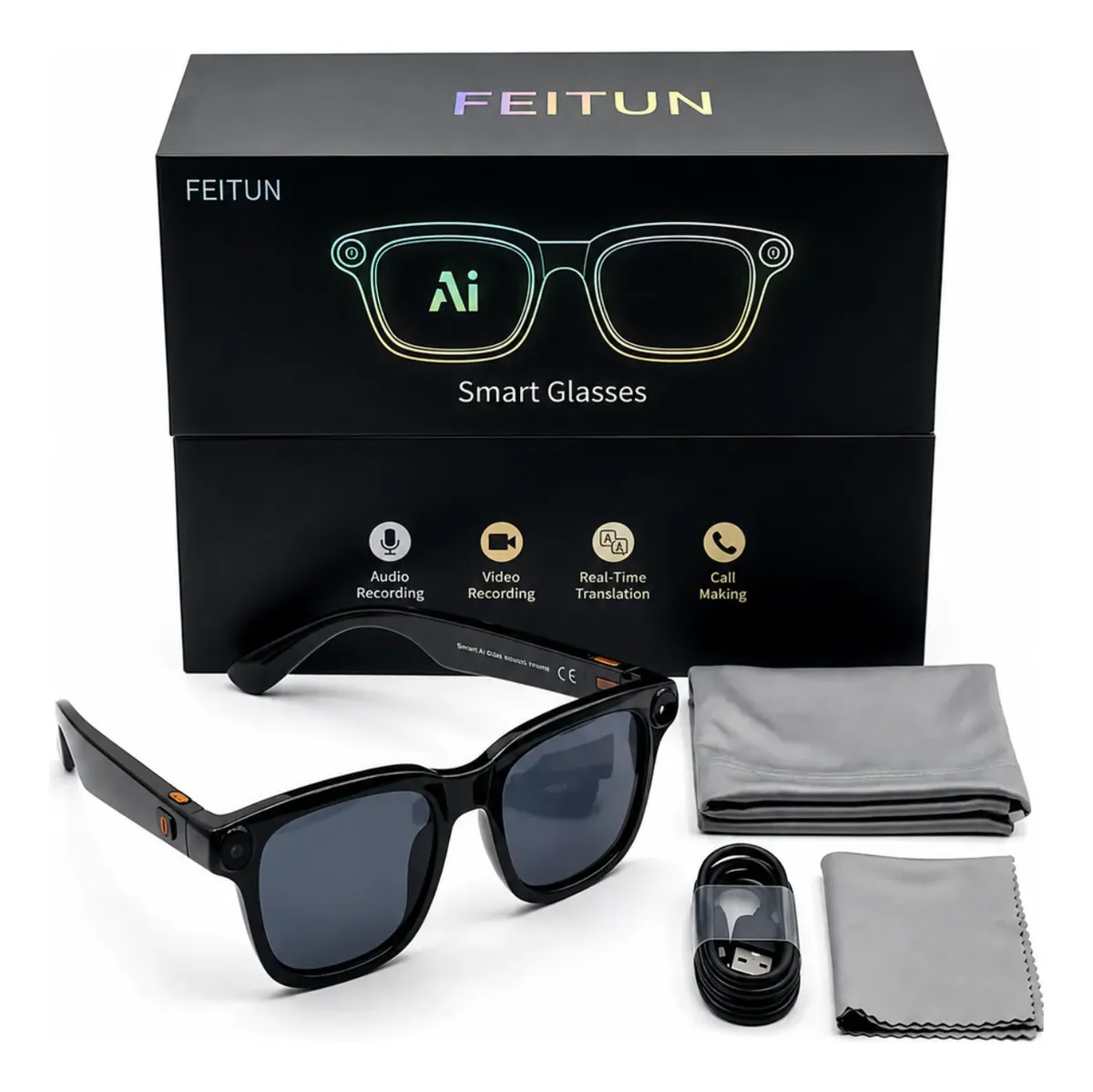 Óculos Inteligente Feitun Ai F8 Câmera Hd Tradutor Bluetooth