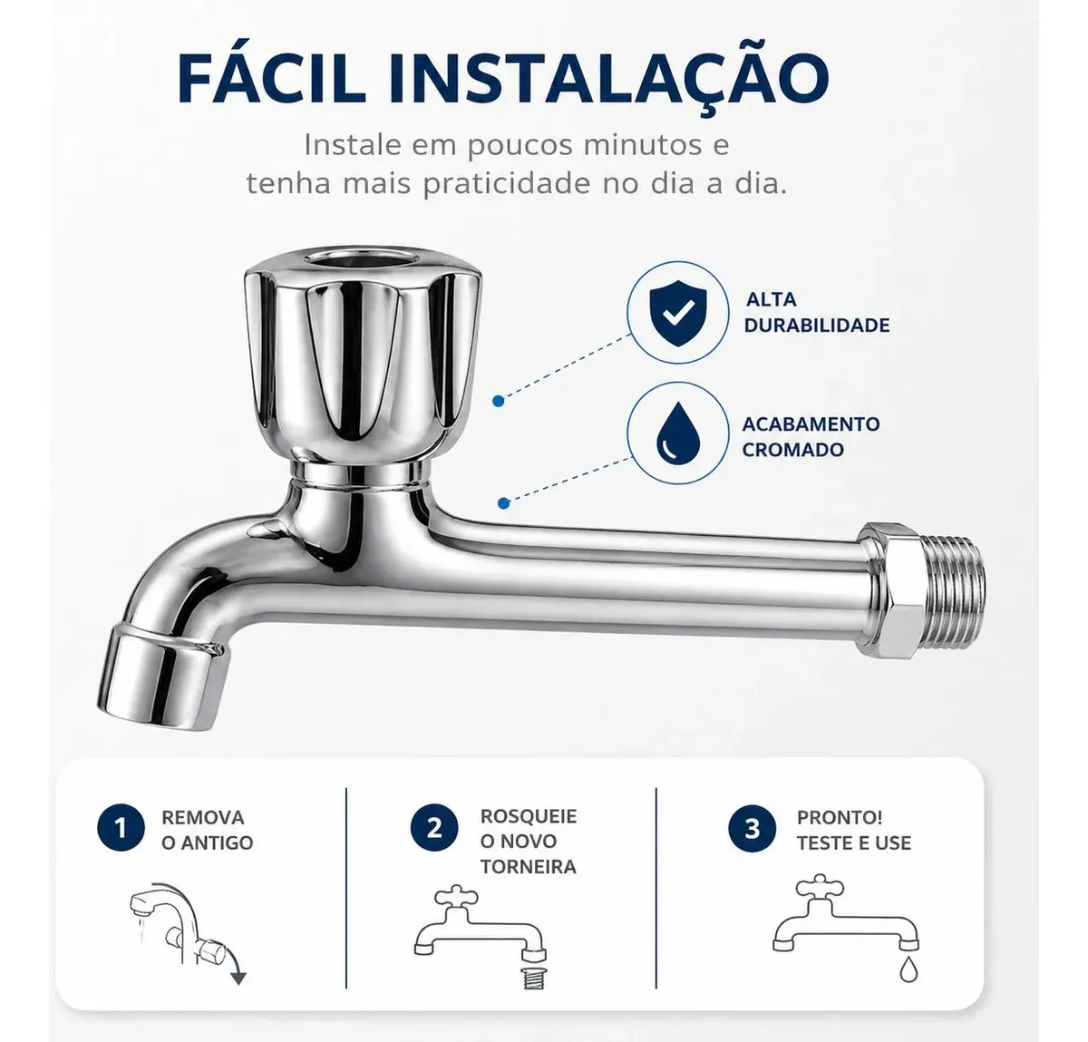 Torneira de Parede 1/4 de Volta em ABS e Aço
