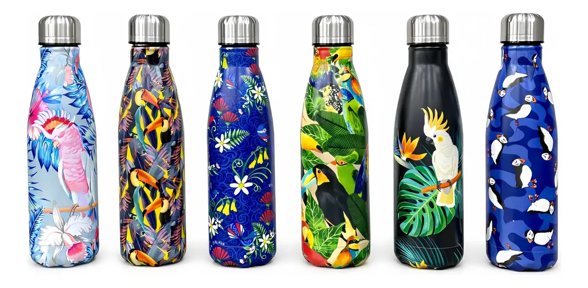 Garrafa Térmica Inox Estampada 500 ml – Floral, Frutas e Estampas Variadas