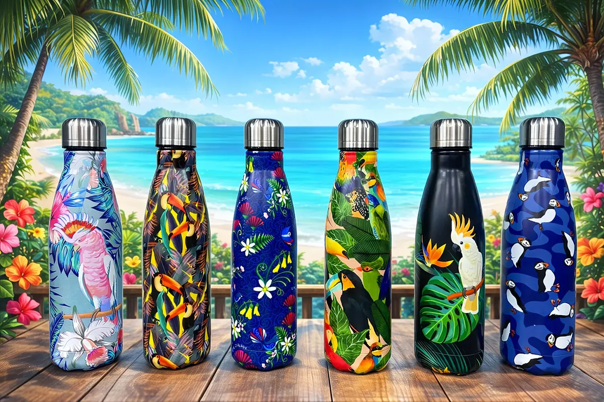 Garrafa Térmica Inox Estampada 500 ml – Floral, Frutas e Estampas Variadas
