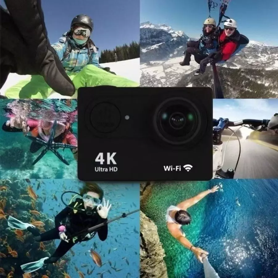 Câmera de ação 4K Ultra HD WiFi 30 metros à prova d'água com controle remoto