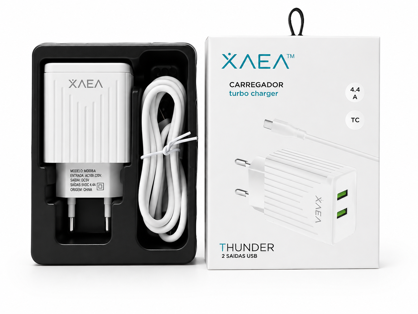 Carregador Turbo USB 2 Portas com Cabo USB-C