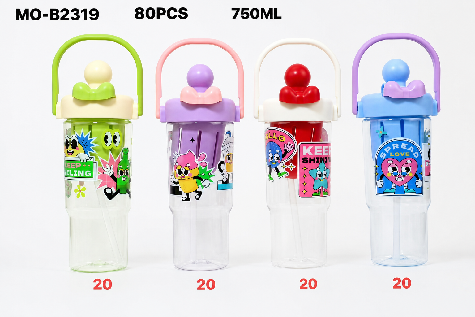 Garrafa infantil transparente 750ml com alça