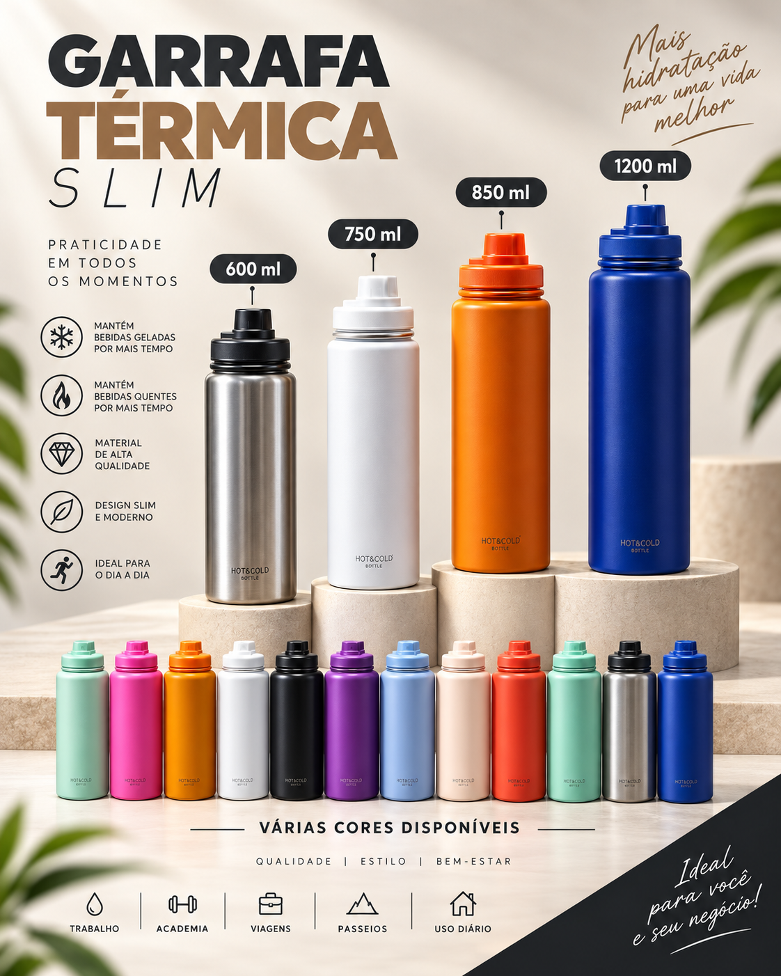 Garrafa Térmica Slim com Tampa de Rosca