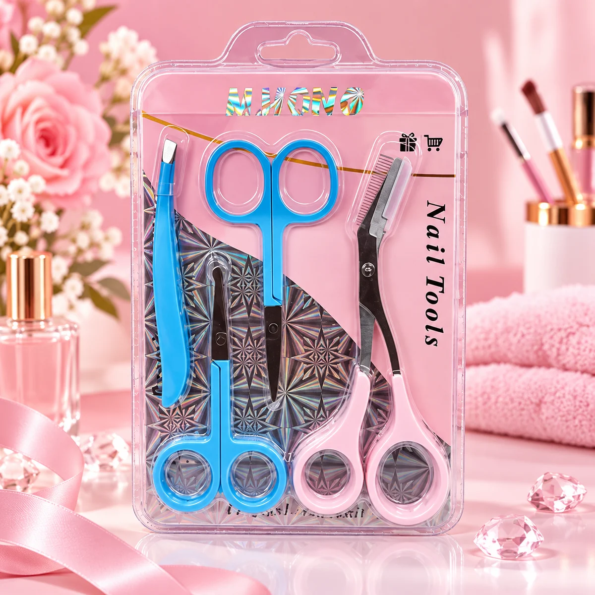 Kit 3 Peças Tesoura e Pinça de Sobrancelha